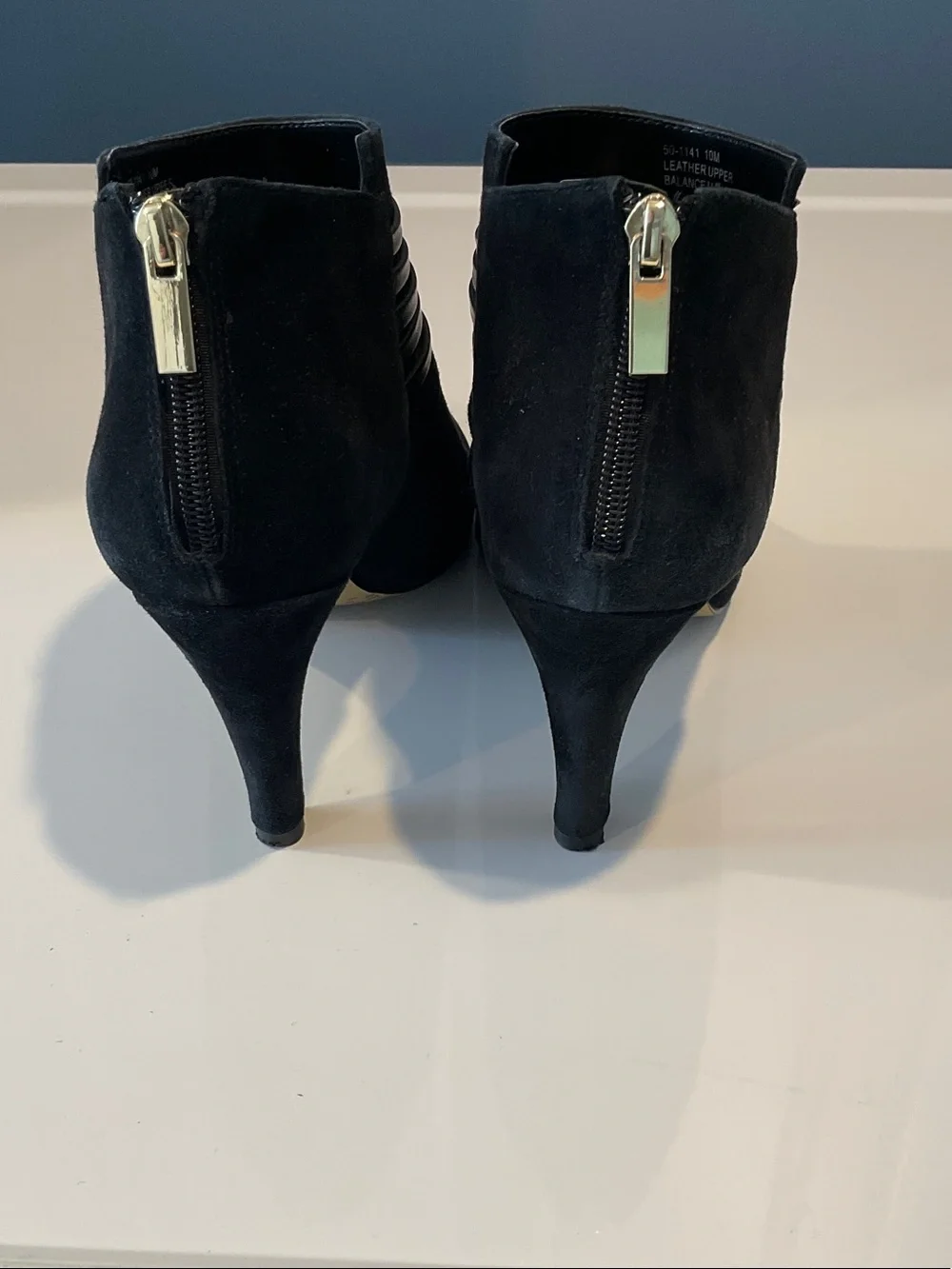 Bella Vita Black Suede Ankle Booties with Gold Accents